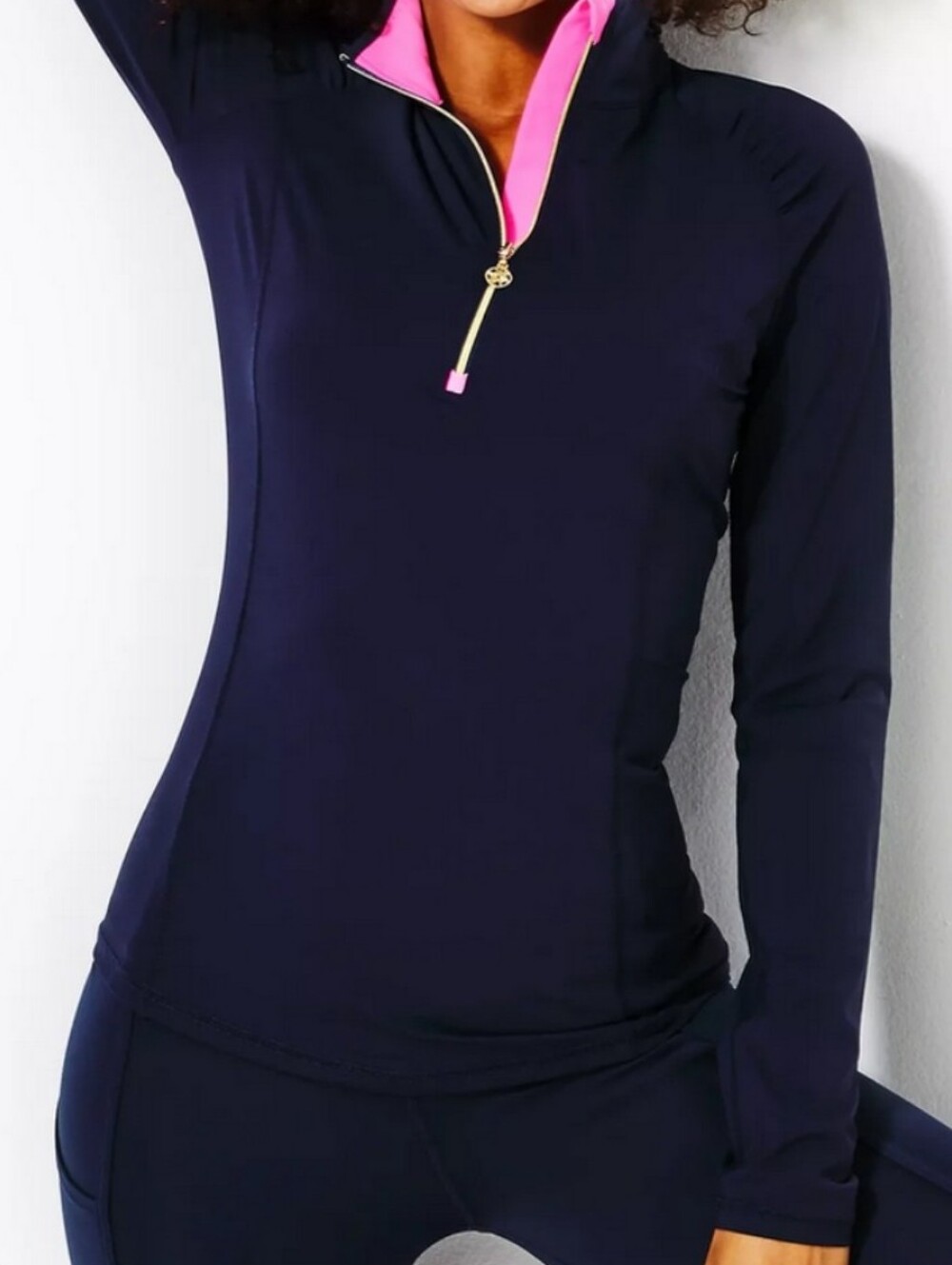 Lilly Pulitzer UPF 50+ Luxletic Justine Pullover Half-Zip Performance Navy Pink